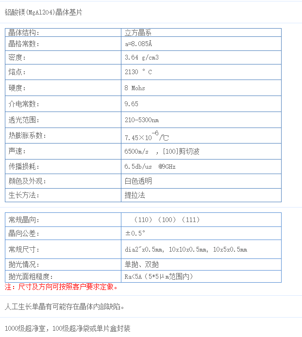 尖晶石MgAl2O4 单晶基片