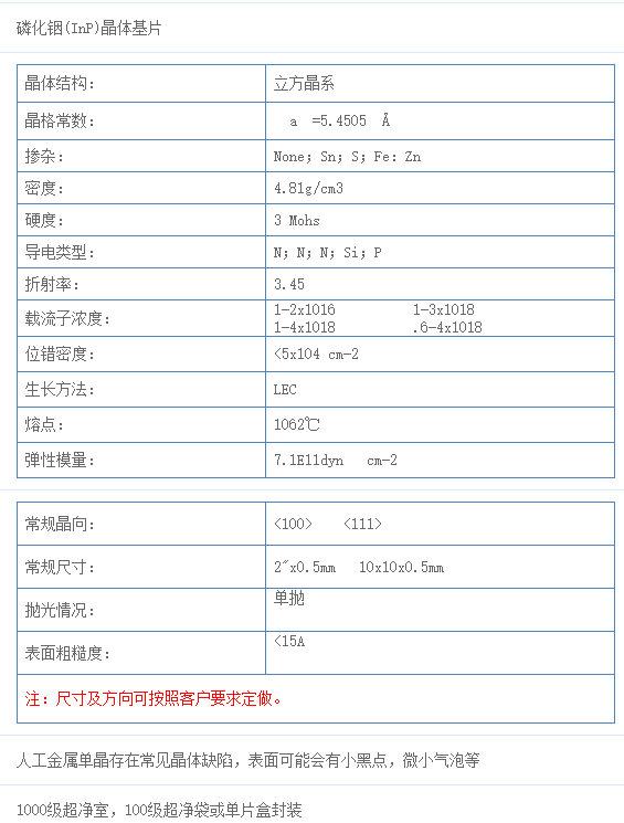 磷化铟(InP) 单晶