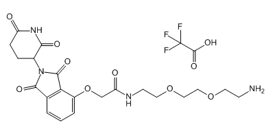 Thalidomide-O-amido-PEG2-NH2.TFA，沙利度胺-O-酰胺-二聚乙二醇-氨基三氟乙酸盐。