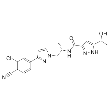 CAS:1297538-32-9  Darolutamide (ODM-201)	N-[(1S)-2-[3-(3-氯-4-氰基苯基)-1H-吡唑-1-基]-1-甲基乙基]-5-(1-羟基乙基)-1H-吡唑-3-甲酰胺