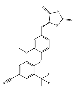 1055361-35-7，4-[4-[(Z)-(2,4-二氧-1,3-噻唑-5-亚基甲基)-2-甲氧基苯氧 基]-3-(三氟甲基)苯甲腈.png