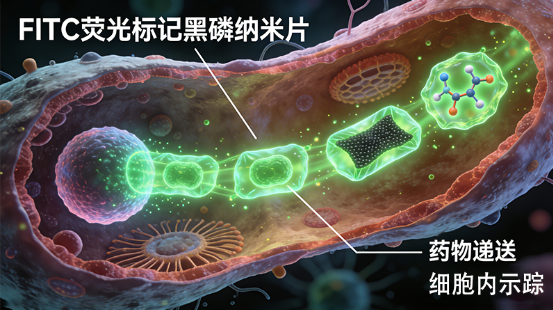 FITC荧光标记黑磷纳米片用于细胞内药物递送示踪 FITC荧光标记黑磷纳米片用于细胞内药物递送示踪
