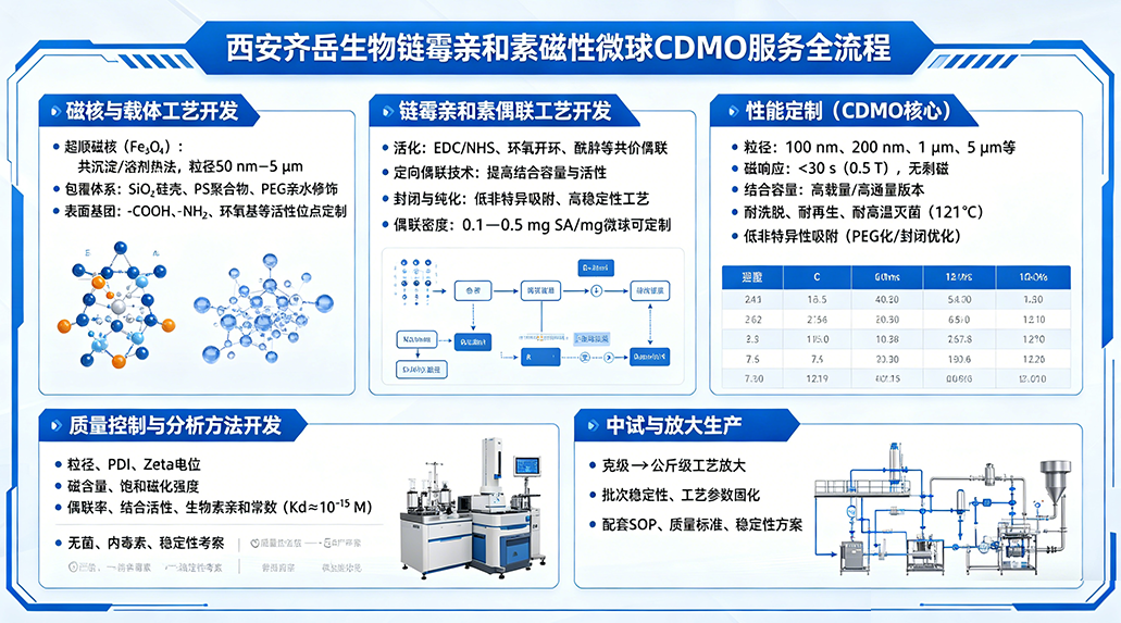 链霉亲和素磁性微球CDMO工艺开发与生产服务-西安齐岳生物提供